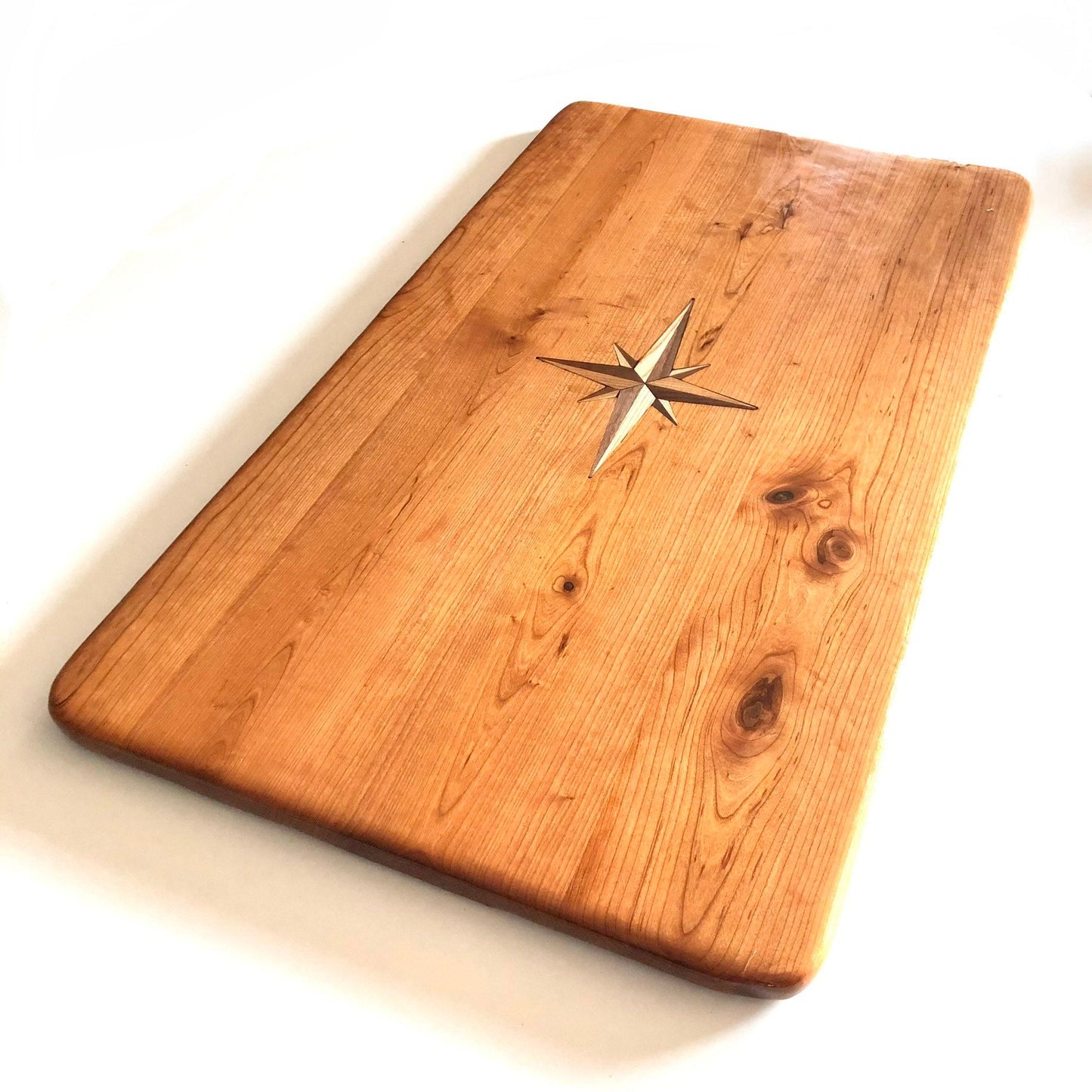Cherry Boat Table with Walnut and Ash Compass Rose Inlay