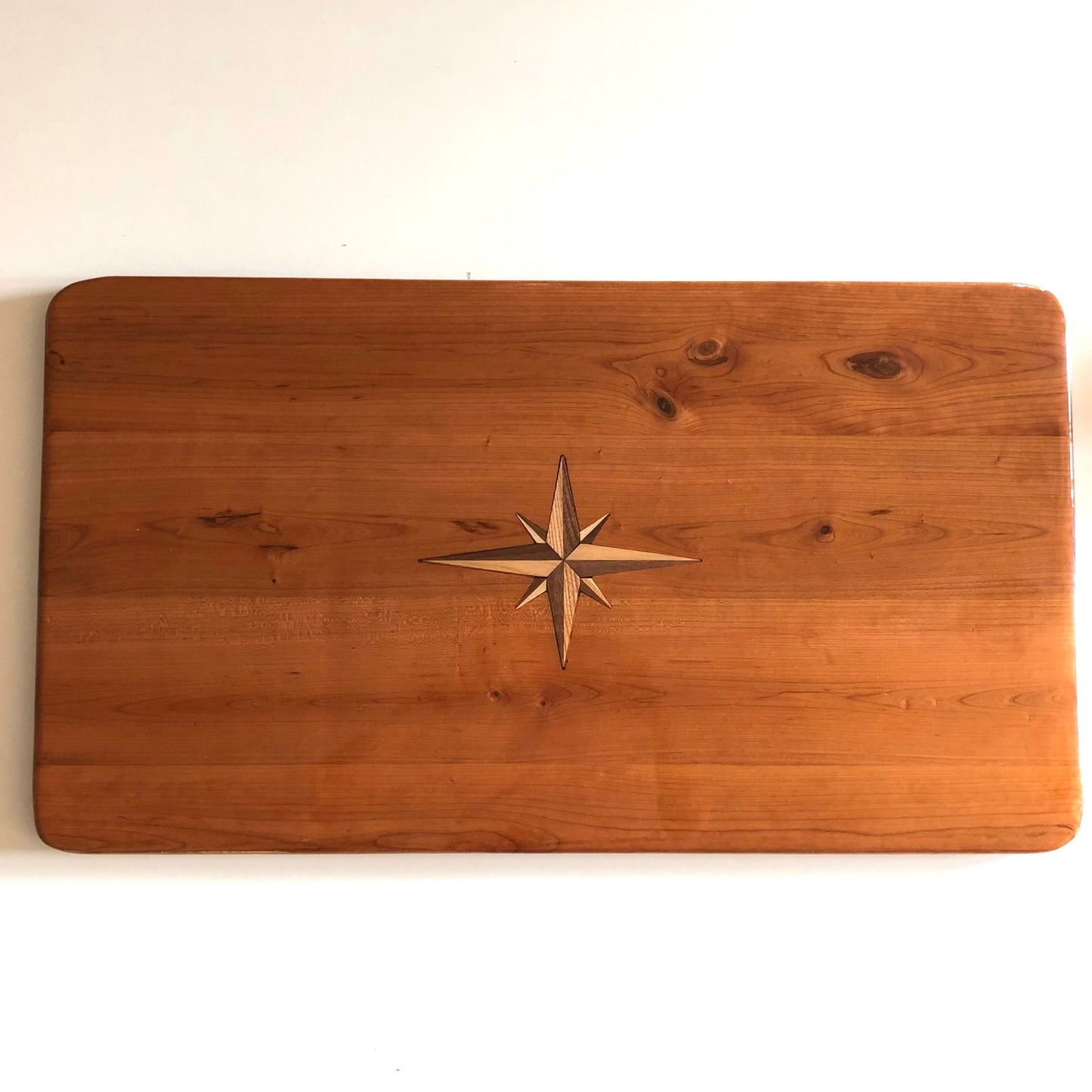 Cherry Boat Table with Walnut and Ash Compass Rose Inlay