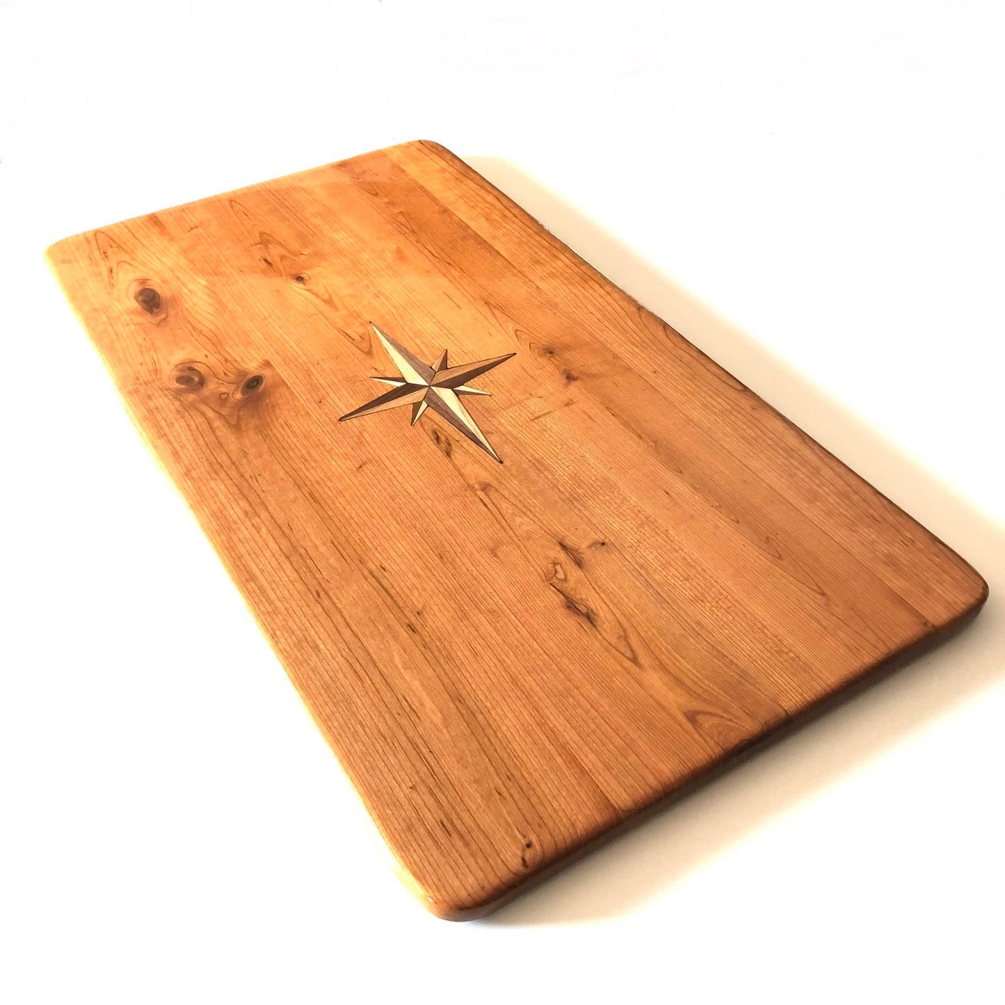 Cherry Boat Table with Walnut and Ash Compass Rose Inlay