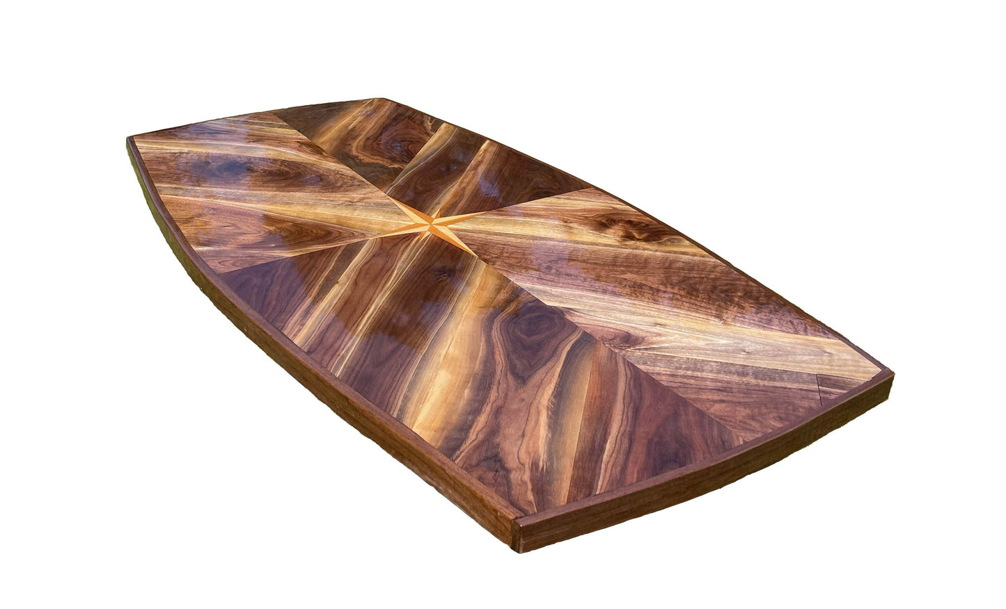 Black Walnut Boat Table with Compass Rose Inlay