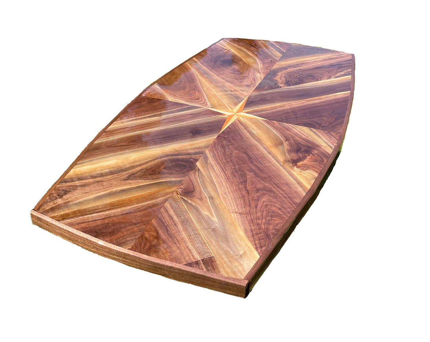 Black Walnut Boat Table with Compass Rose Inlay