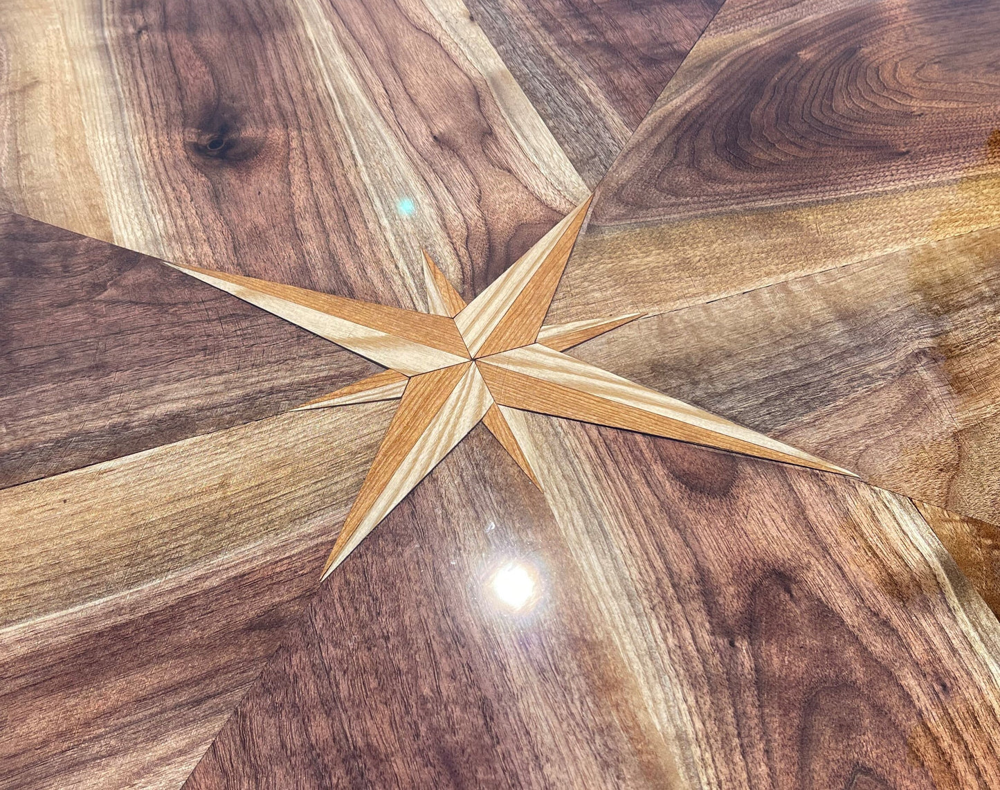 Black Walnut Boat Table with Compass Rose Inlay