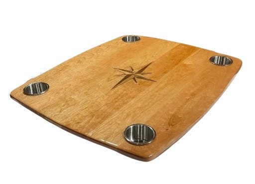 Cherry Boat Table with Walnut and Ash Compass Rose Inlay and optional Cup Holders