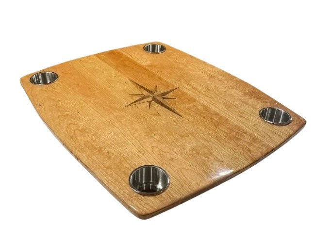 Cherry Boat Table with Walnut and Ash Compass Rose Inlay and optional Cup Holders