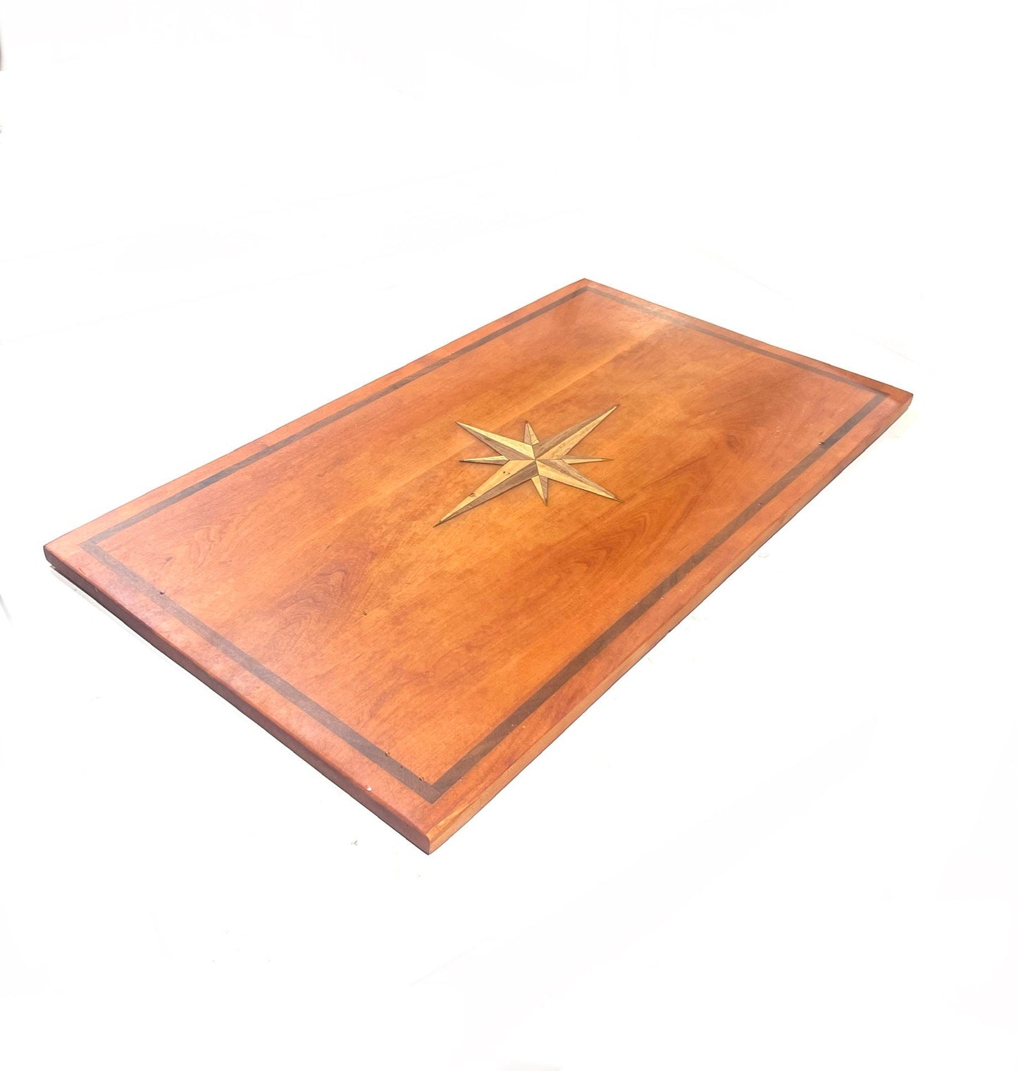 Cherry Boat Table with Walnut and Ash Compass Rose Inlay and Walnut Border