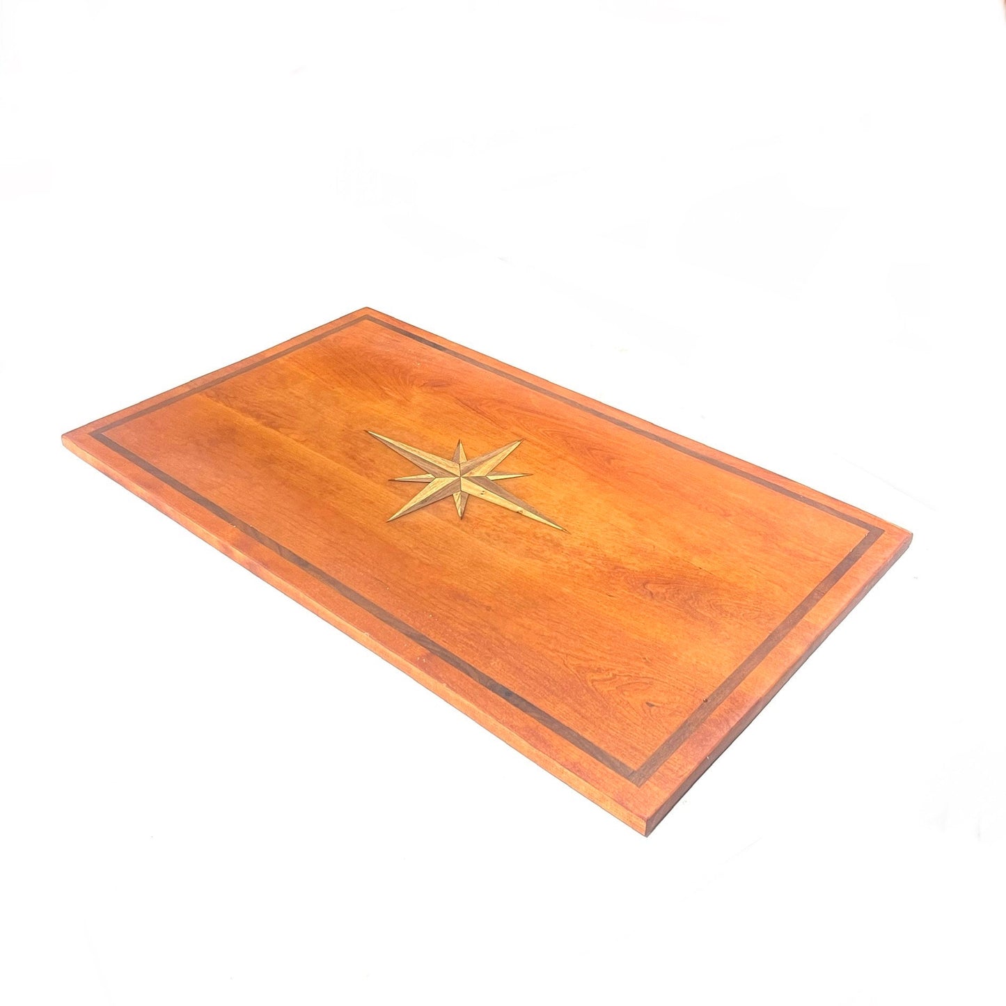 Cherry Boat Table with Walnut and Ash Compass Rose Inlay and Walnut Border
