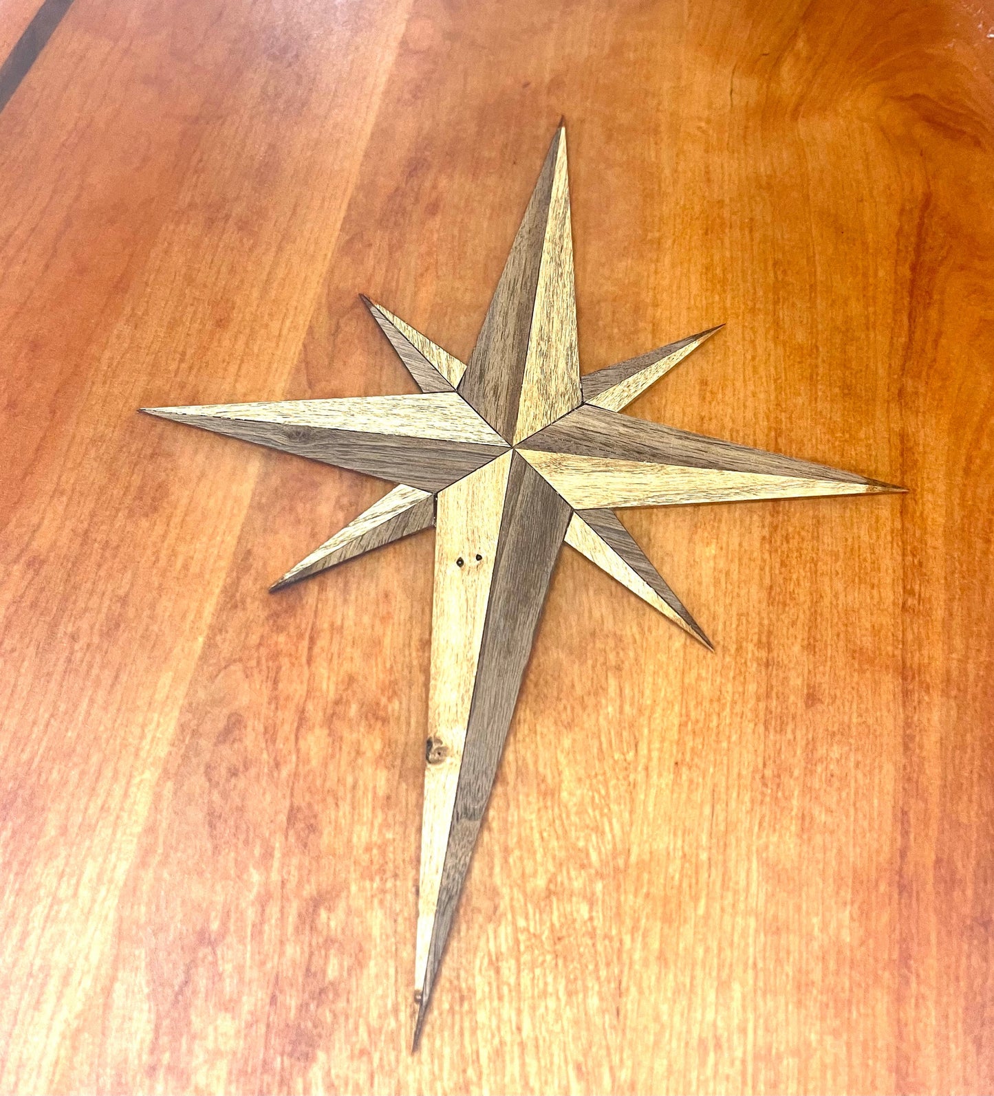 Cherry Boat Table with Walnut and Ash Compass Rose Inlay and Walnut Border