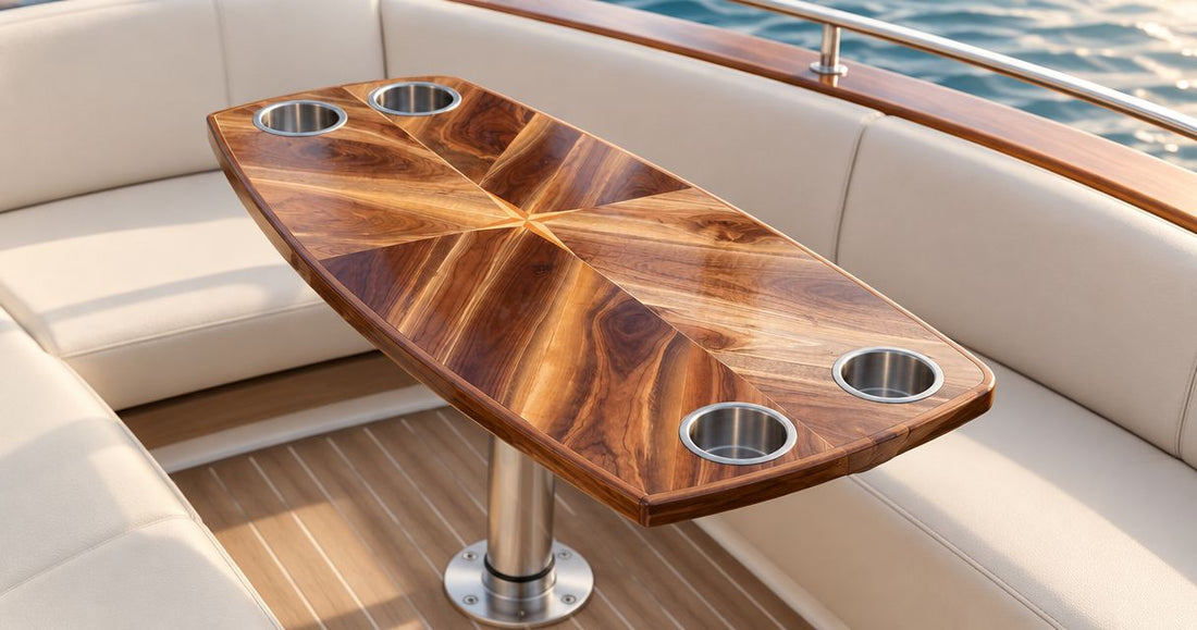 Boat tables with cup holders: planning position and size