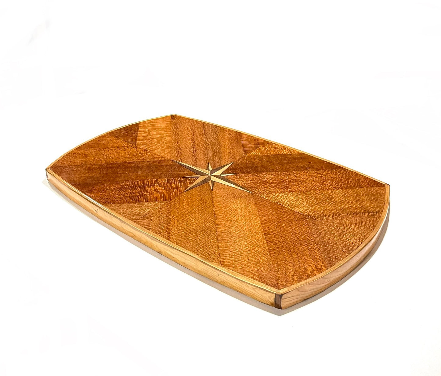 Exotic Fishscale Oak Boat Table with Ash and Walnut Compass rose inlay