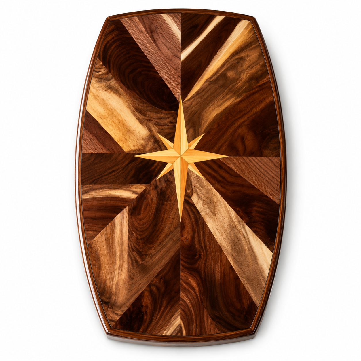 Black Walnut Boat Table with Compass Rose Inlay - Smaller standard size