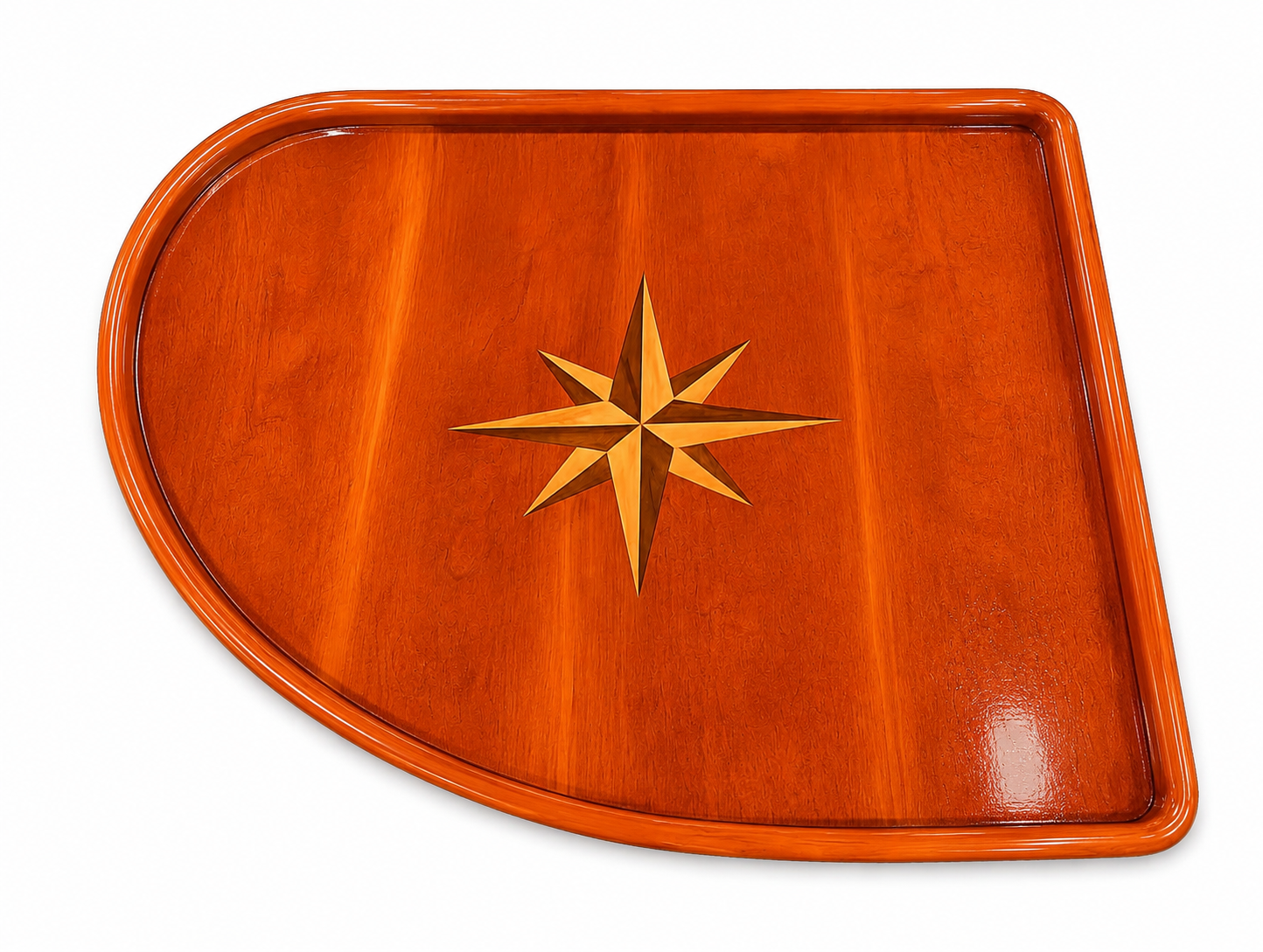 Custom Shape Cherry Boat Table with Raised lip border and Compass Rose