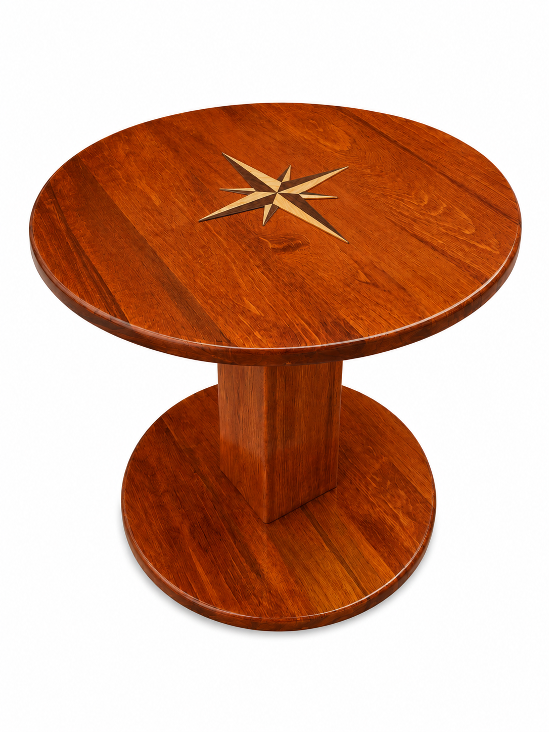 Round Cherry Boat Table with Compass Rose and Weighted Static Base - No mounting needed