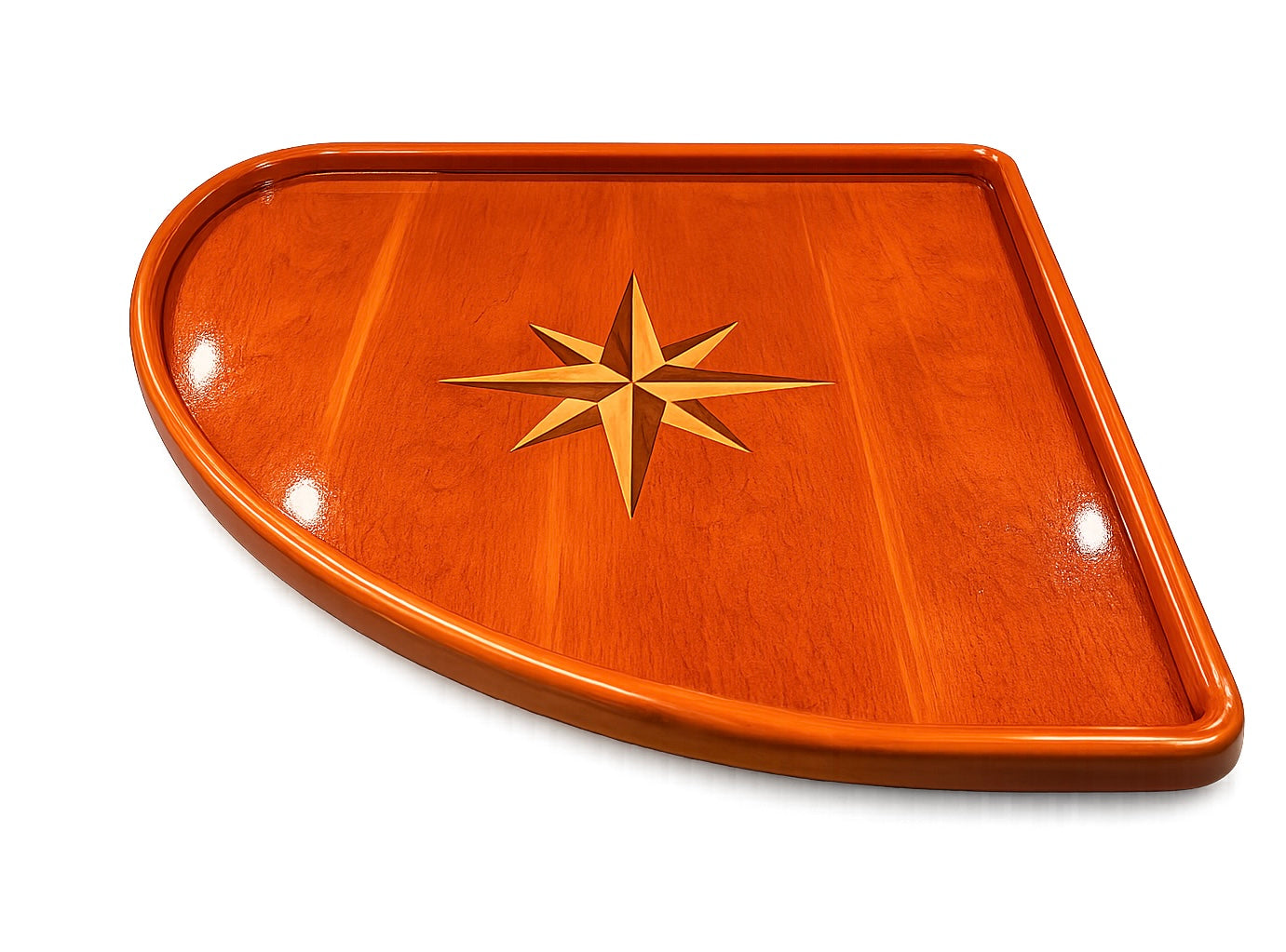 Custom Shape Cherry Boat Table with Raised lip border and Compass Rose
