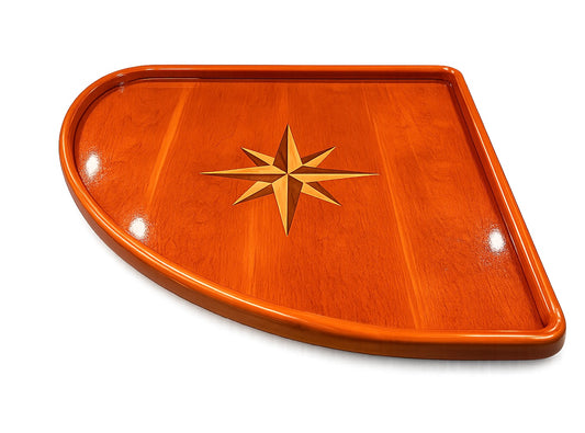 Custom Shape Cherry Boat Table with Raised lip border and Compass Rose
