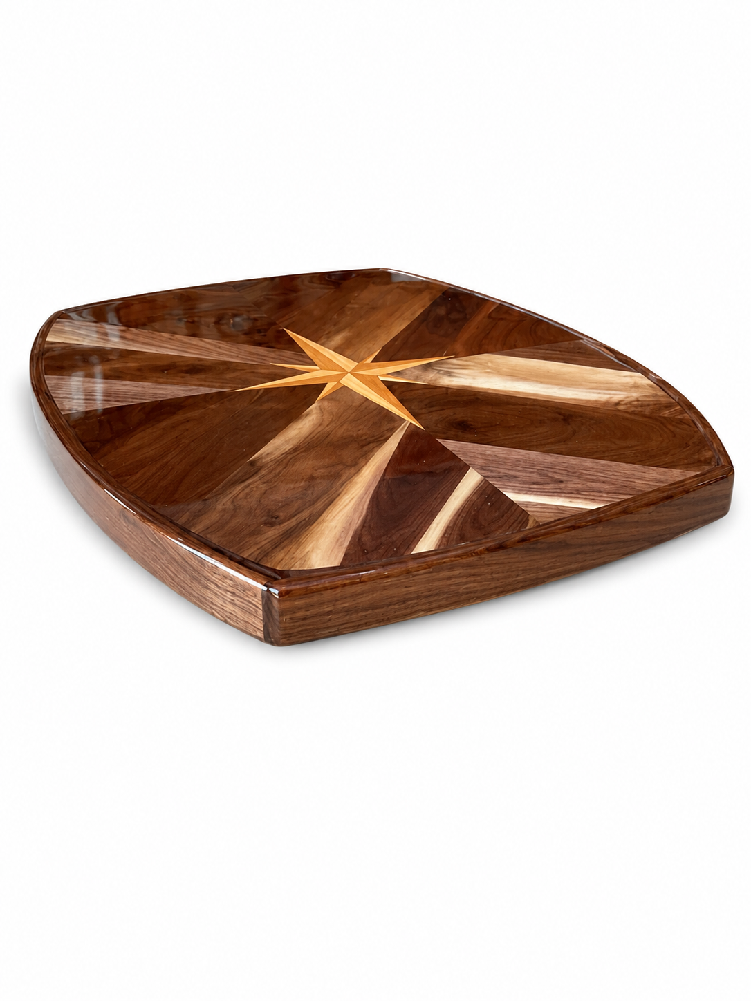 Black Walnut Boat Table with Compass Rose Inlay - Smaller standard size