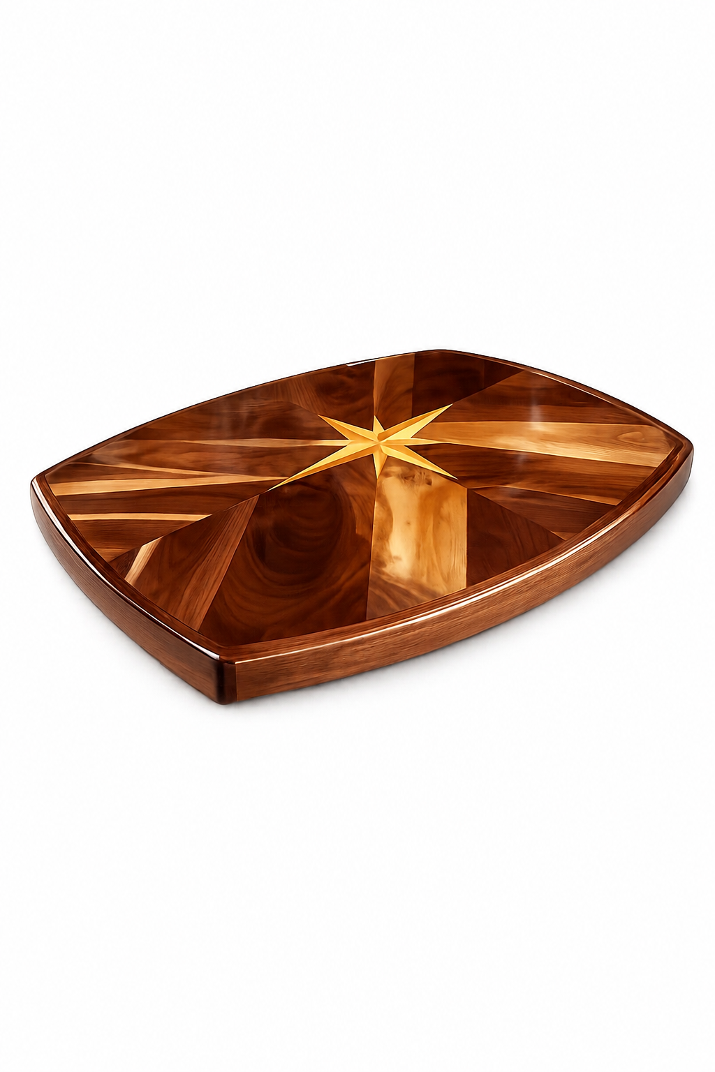 Black Walnut Boat Table with Compass Rose Inlay - Smaller standard size