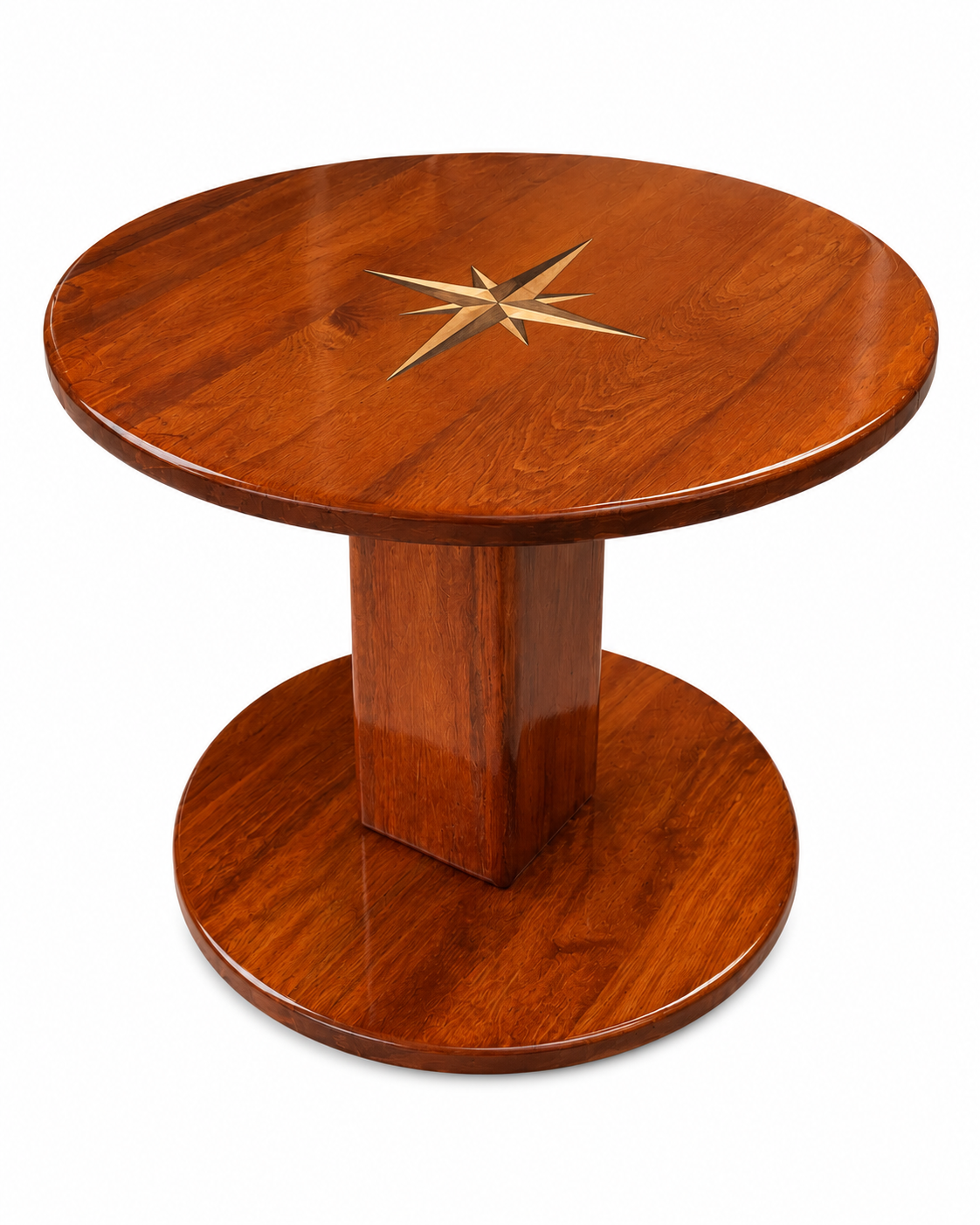 Round Cherry Boat Table with Compass Rose and Weighted Static Base - No mounting needed