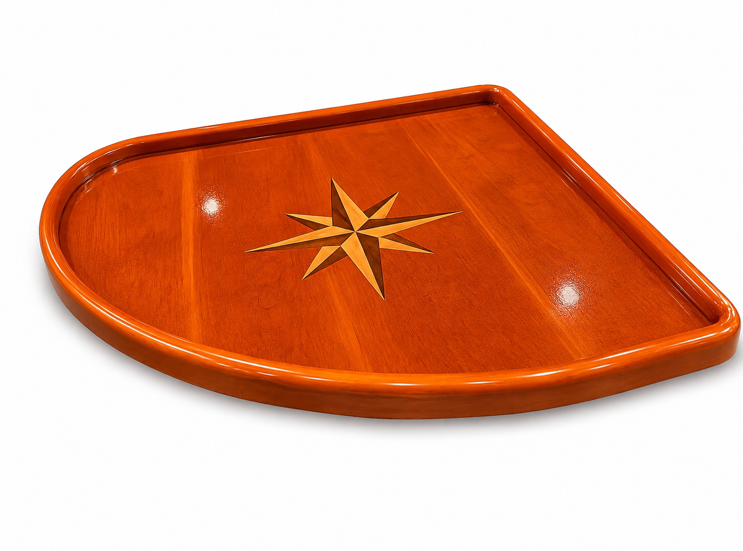 Custom Shape Cherry Boat Table with Raised lip border and Compass Rose