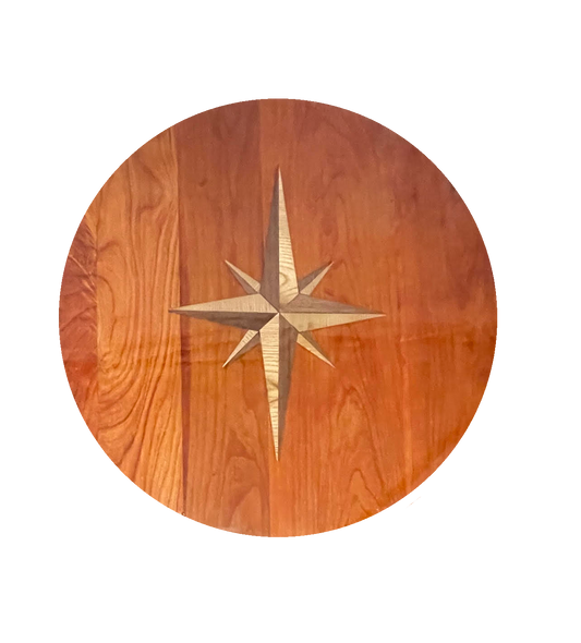 Round Boat Table with Compass Rose Inlay