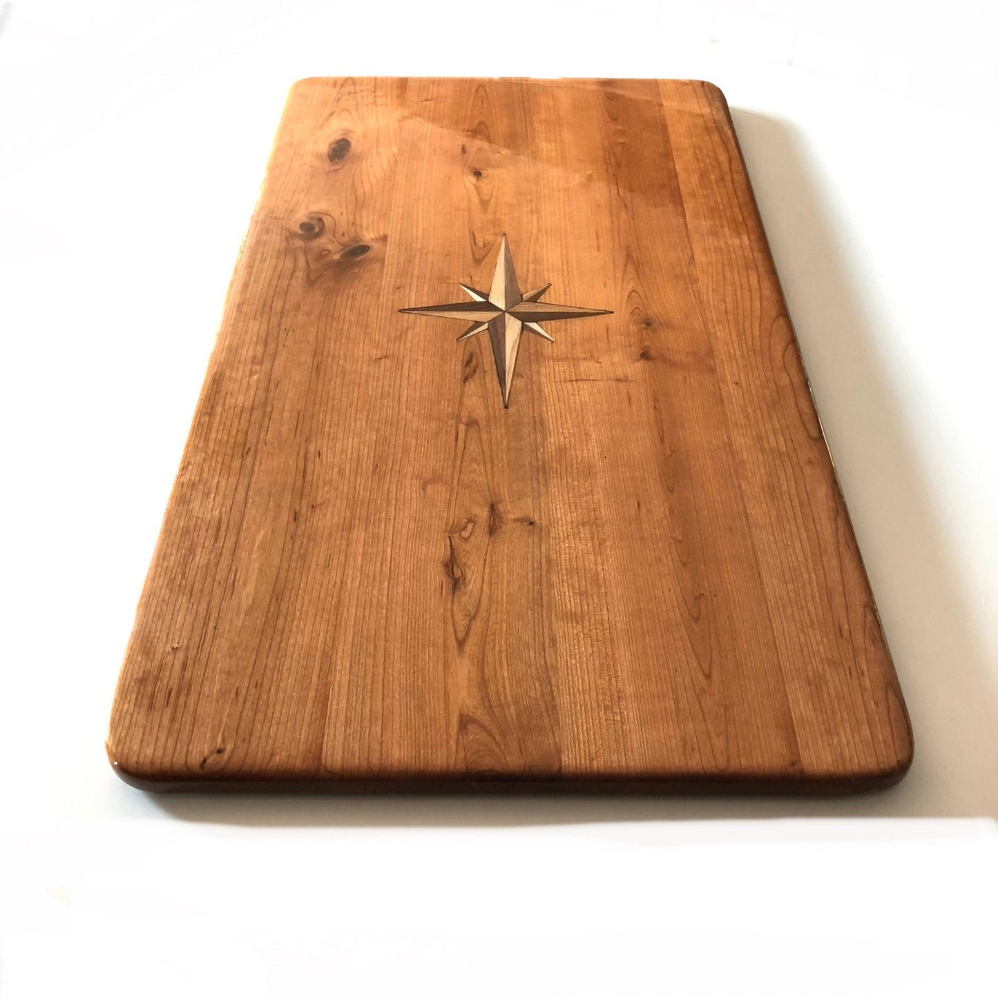 Cherry Boat Table with Walnut and Ash Compass Rose Inlay