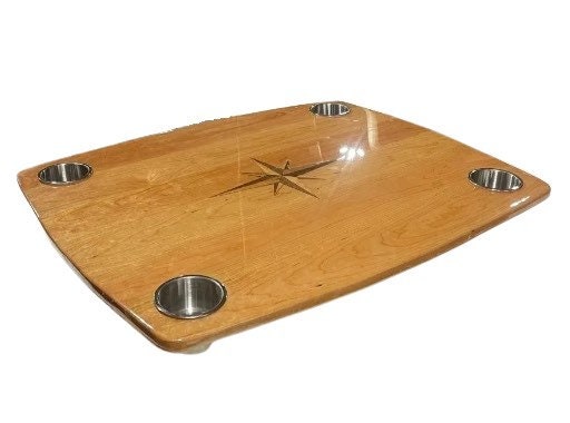 Cherry Boat Table with Walnut and Ash Compass Rose Inlay and optional Cup Holders