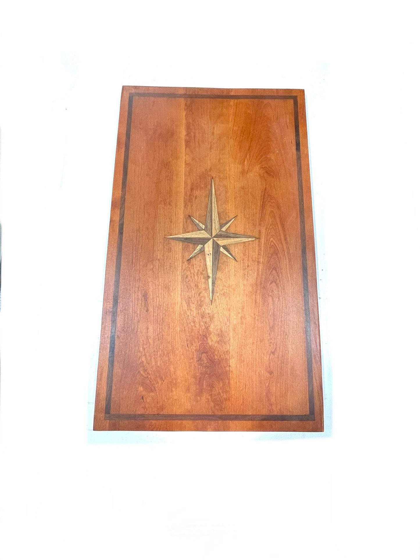 Cherry Boat Table with Walnut and Ash Compass Rose Inlay and Walnut Border