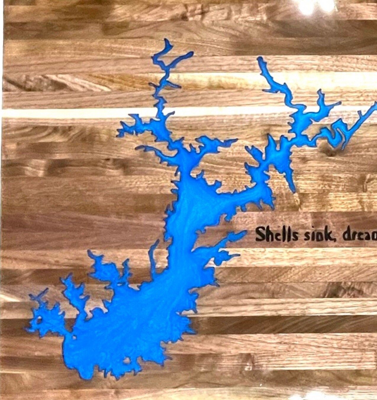Walnut Boat Table with Custom Lake Inlay